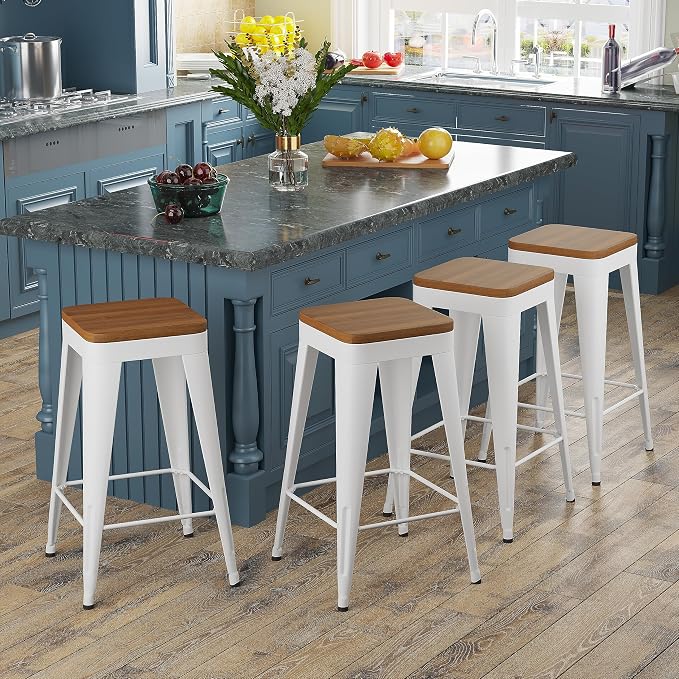 Bar Stools Set of 2 Metal Bar Stool Counter Height Bar Stools White, Modern 24" - Image 4