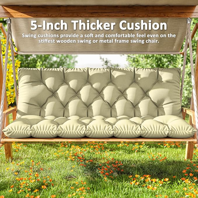 Porch Swing Cushion with Backrest 2-3 Seater Outdoor Bench Cushions Waterproof - Image 5