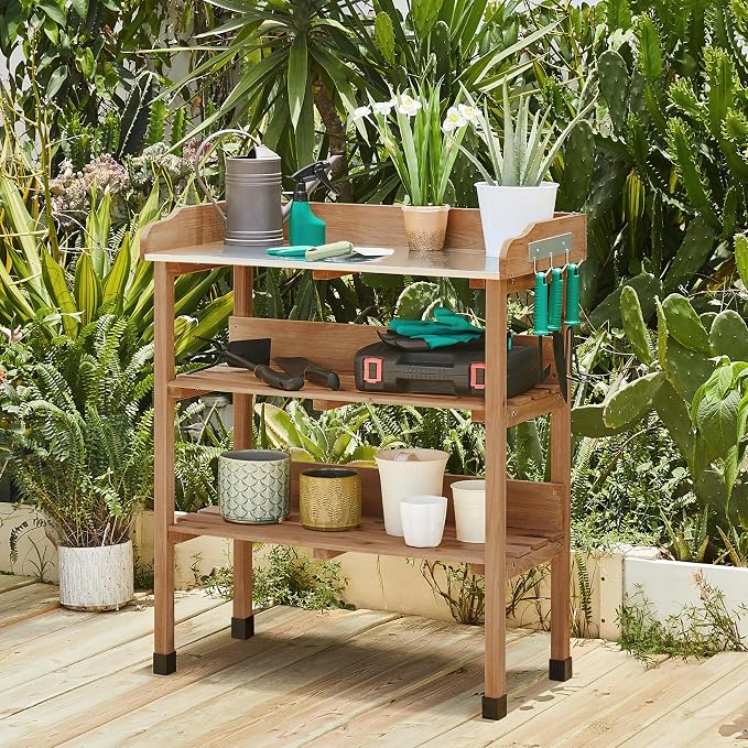Yaheetech Outdoor Garden Potting Bench Table, Wooden Horticulture Planting - Image 2