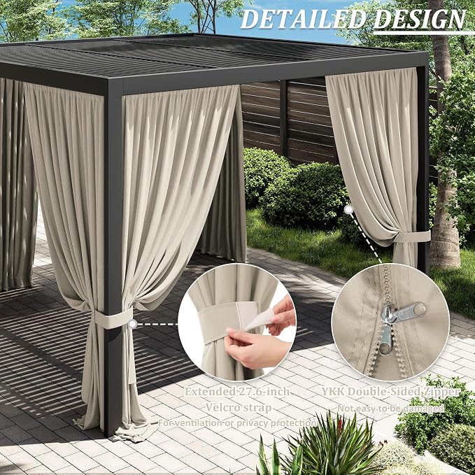 Gazebo Universal Replacement Privacy Curtain, 4-Panels Sidewall Curtains - Image 4