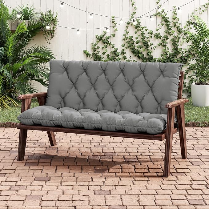 Porch Swing Cushion with Backrest 2-3 Seater Outdoor Bench Cushions Waterproof - Image 5
