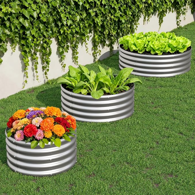 3PCS 4x4x1FT Galvanized Raised Garden Bed Kit, Vegetable Boxes-Round Metal - Image 7