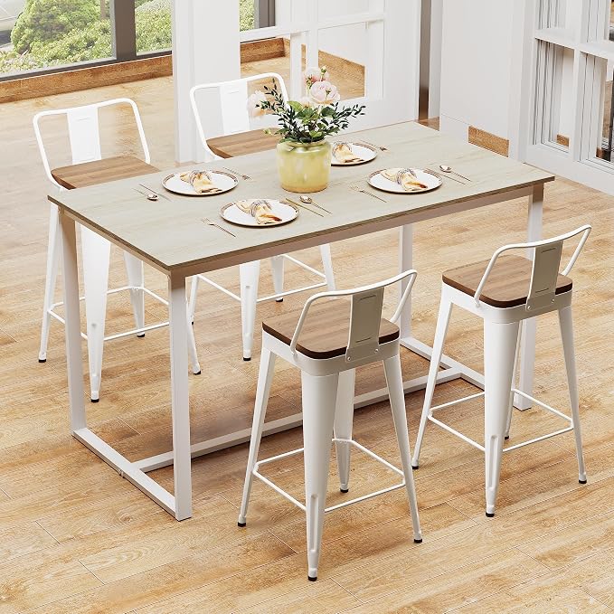 Bar Stools Set of 4 Metal Bar Stool Counter Height Bar Stools White, Modern Bar - Image 6