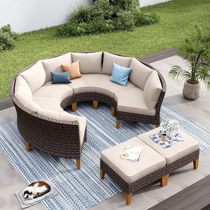 PHI VILLA 4-Piece Curved Patio Furniture Set, Half-Moon Wicker Sectional by PHIVILLAThepioneerofcomfortablehouseholdsupplies