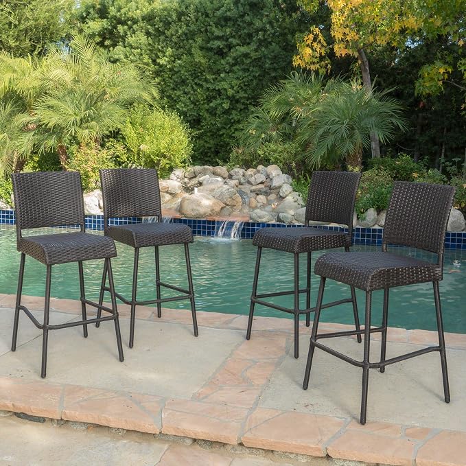 Christopher Knight Home Neal Outdoor Wicker Barstools, 4-Pcs Set, Dark Brown - Image 2