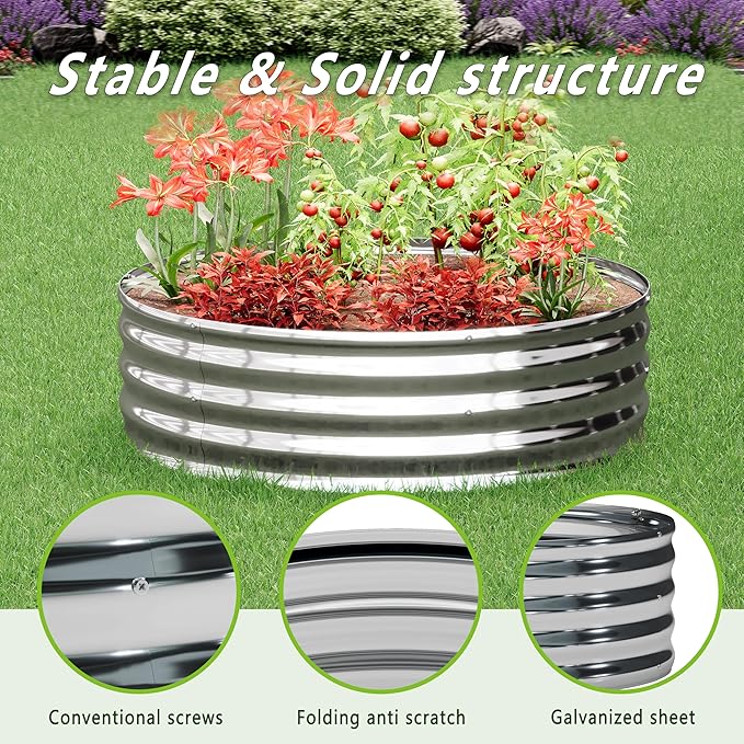 2PCS 3x3x1FT Galvanized Raised Garden Bed Kit, Vegetable Boxes-Round Metal - Image 6