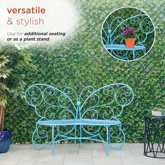 Alpine Corporation BAZ400BL Indoor Outdoor Metal Butterfly Shaped Garden Bench - Image 4