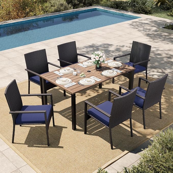 HERA'S HOUSE Patio Table and Chairs Set 7-Piece, Outdoor Dining Furniture Set by HERASHOUSE