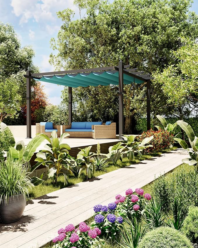 10x13 Ft Aluminum Pergola with Retractable Canopy Metal Gazebo - Image 6