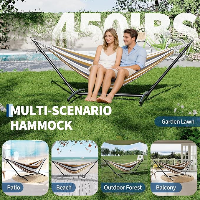 Double Hammocks with Stand for Outside, Portable Space Saving Heavy-Duty Steel - Image 6