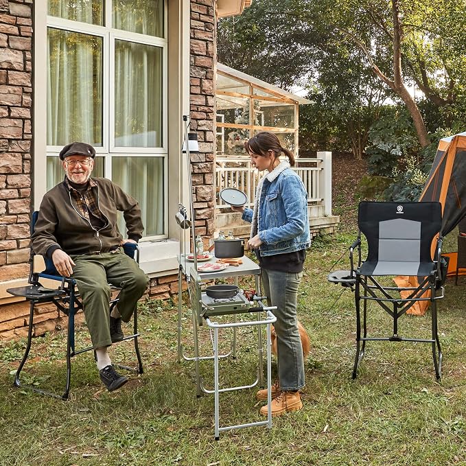 EVER ADVANCED Portable 30.7" Seat Height Tall Folding Camping Chair Directors - Image 2