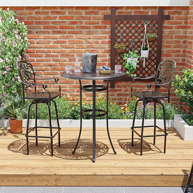Pamapic 3-Piece Patio Swivel Bar Stools Set，Rustproof Cast Aluminum Patio Bar - Image 2