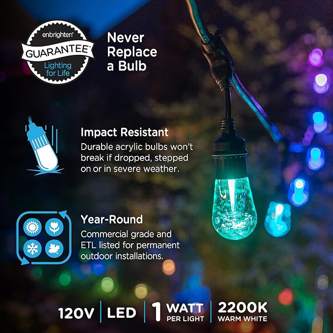 Enbrighten Vintage Outdoor String Lights, 24 RGB Acrylic Bulbs, Weatherproof - Image 2