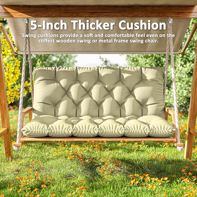Porch Swing Cushion with Backrest 2-3 Seater Outdoor Bench Cushions Waterproof - Image 5