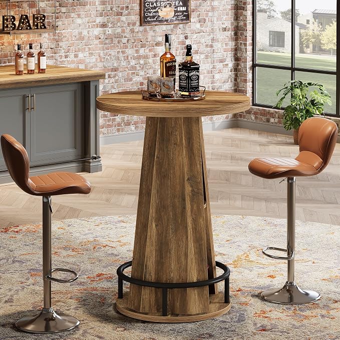 Tribesigns Round Bar Table Set of 2, 39.4" H High Top Bistro Table - Image 2