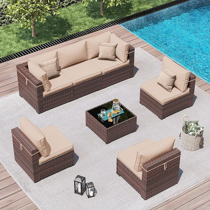Amopatio Outdoor Patio Furniture Set 7 Pieces Patio Conversation Set Sectional - Image 9