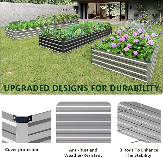 2PCS 9x3x1ft Galvanized Raised Garden Bed Kit, Metal Planter Box - Image 6