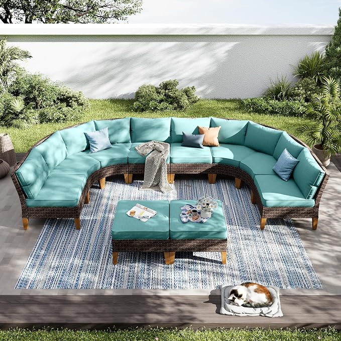 PHI VILLA 8-Piece Half-Moon Patio Furniture Set, Outdoor Wicker Sectional Sofa by PHIVILLAThepioneerofcomfortablehouseholdsupplies