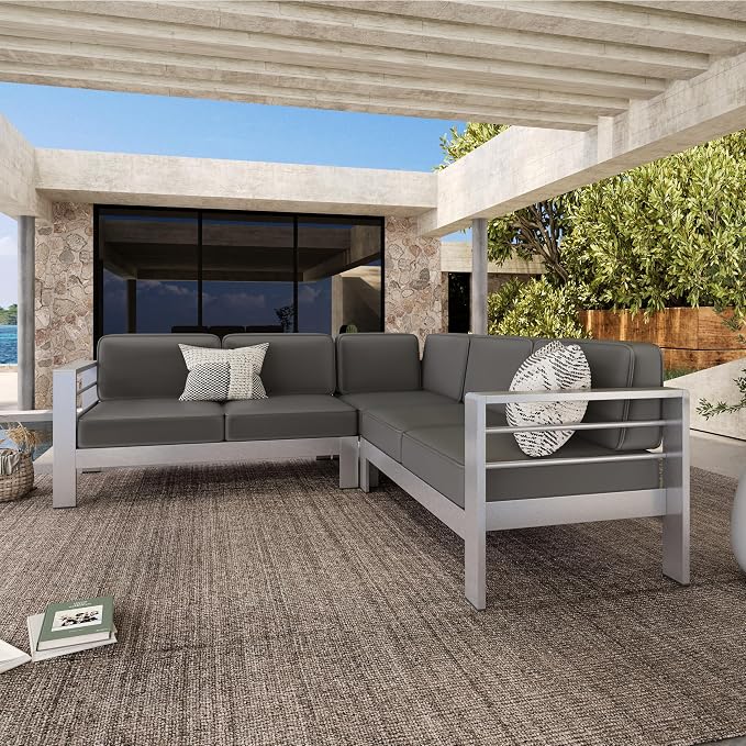 Outdoor Aluminum Furniture Set, 4-Person Patio Sectional Conversation Sofa Set - Image 2