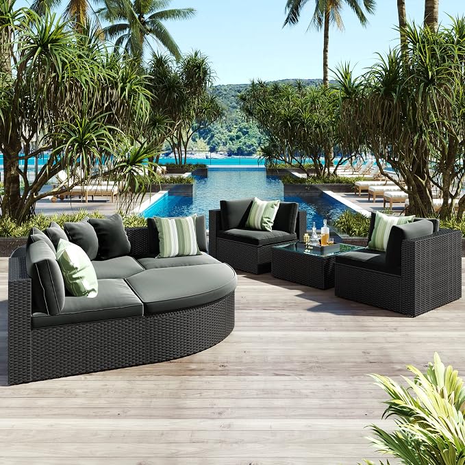 Merax 7-Piece Outdoor Wicker Sectional Sofa Set, Modular Rattan Conversation Set - Image 2