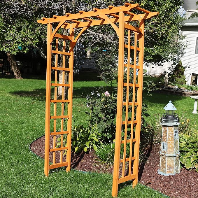 Sunnydaze 78-Inch Wooden Garden Arbor Walkway Wedding Arch - Image 4