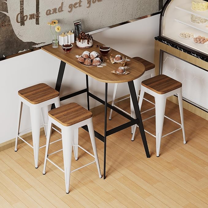 Bar Stools Set of 4 Metal Bar Stool Counter Height Bar Stools Black, Modern 30" - Image 6