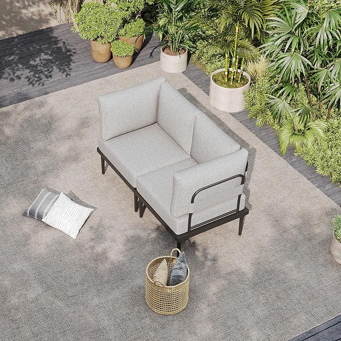 Sundale Outdoor 2 Pieces Metal Patio Furniture Set, Outdoor Sectional Sofa w/6 - Image 9