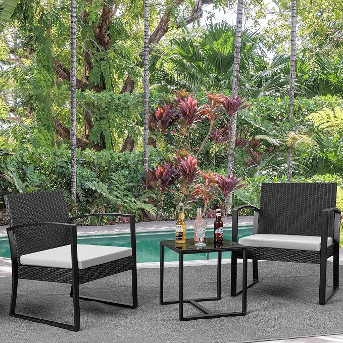 Devoko 3 Piece Patio Set, Outdoor Patio Furniture Set Resin Table and Chairs - Image 2