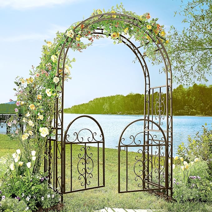 Plow & Hearth Arch Metal Outdoor Garden Arbor Double Gate | Montebello | 7 Feet - Image 4