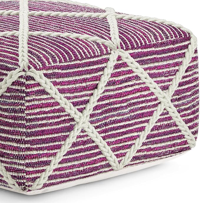 SIMPLIHOME Cowan Contemporary Square Pouf in Magenta and Natural Handloom Woven - Image 9