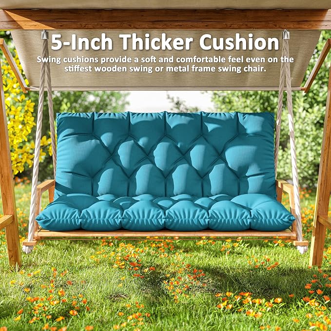 Porch Swing Cushion with Backrest 2-3 Seater Outdoor Bench Cushions Waterproof - Image 6
