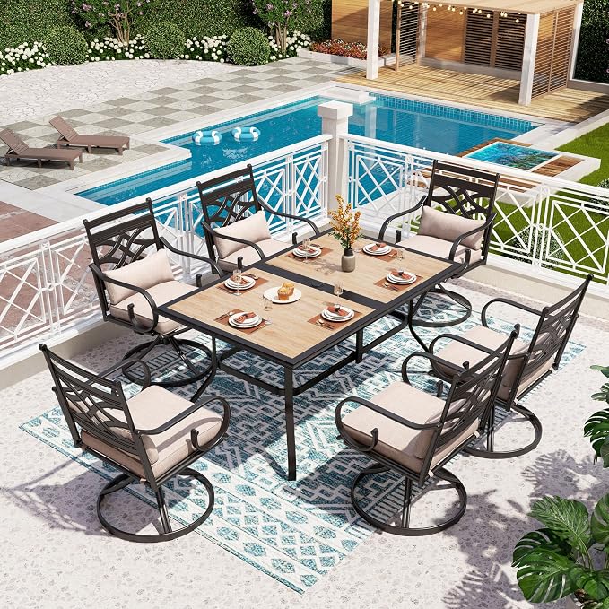 PHI VILLA Patio Dining Set for 6, Metal Patio Furniture for Outdoor Kitchen by PHIVILLAThepioneerofcomfortablehouseholdsupplies