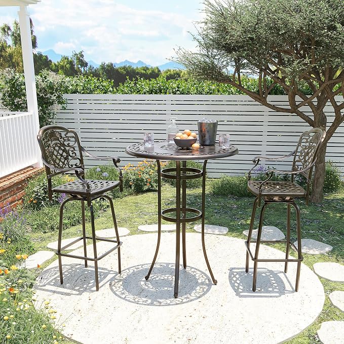 Pamapic 3-Piece Patio Swivel Bar Stools Set，Rustproof Cast Aluminum Patio Bar - Image 7