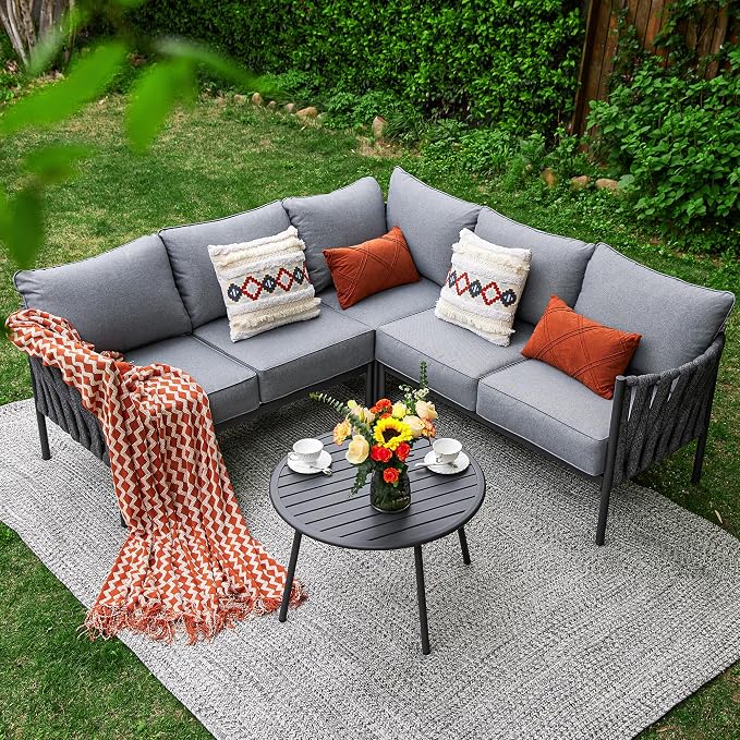 Outdoor Patio Furniture, 6 Pieces Outdoor Sectional L-Shaped Sofa Patio - Image 8