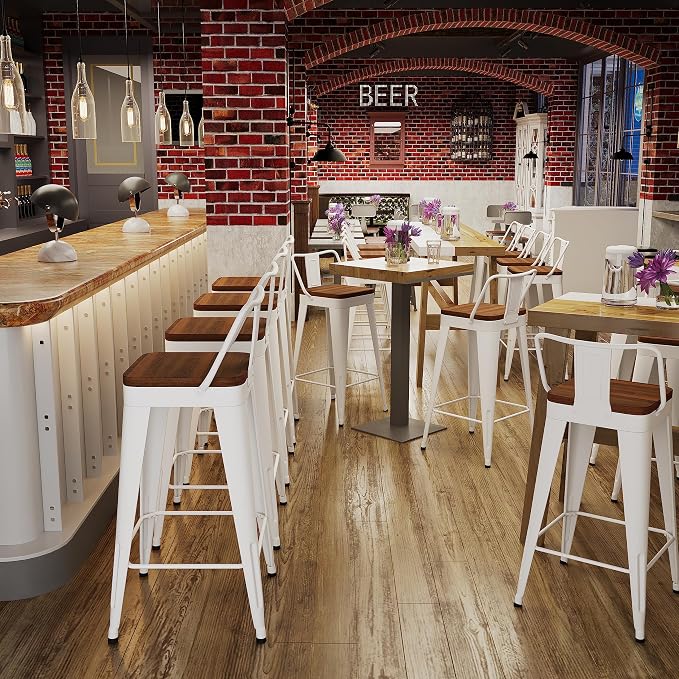 Bar Stools Set of 4 Metal Bar Stool Counter Height Bar Stools White, Modern 24" - Image 4