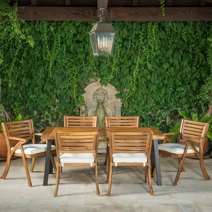Christopher Knight Home Desoto Acacia Wood Patio Dining Set, 7-Pcs Set - Image 2