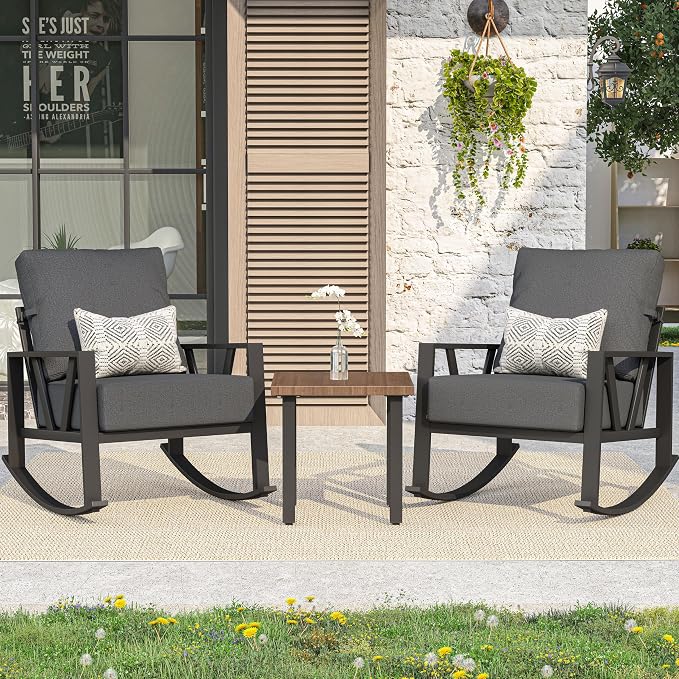 Outdoor Patio Rocking Chairs Set of 2, 3 Pieces Patio Porch Furniture Set by COMLAXFIELD
