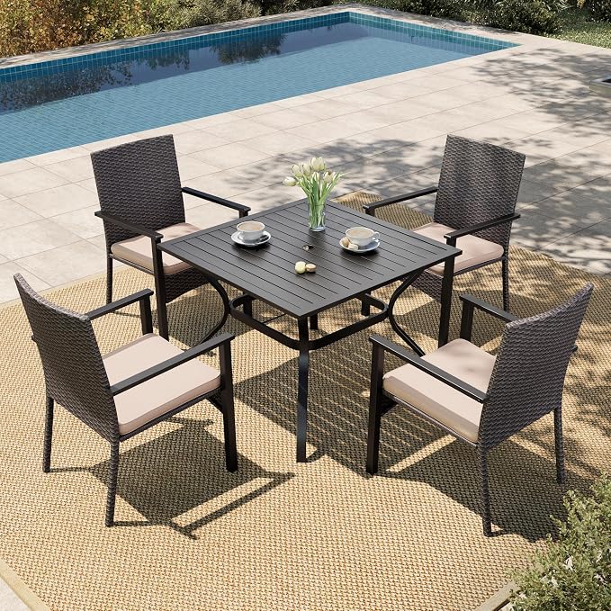 HERA'S HOUSE Outdoor Dining Set 5-Piece, 4 PE Wicker Patio Chair by HERASHOUSE