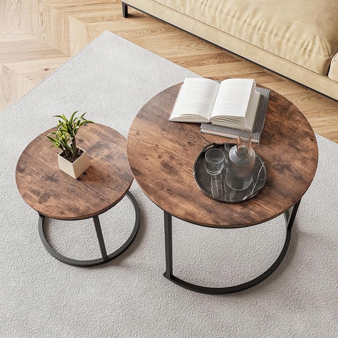 HOJINLINERO Round Coffee Table, Nesting Coffee Table Set of 2, Center Tables - Image 7