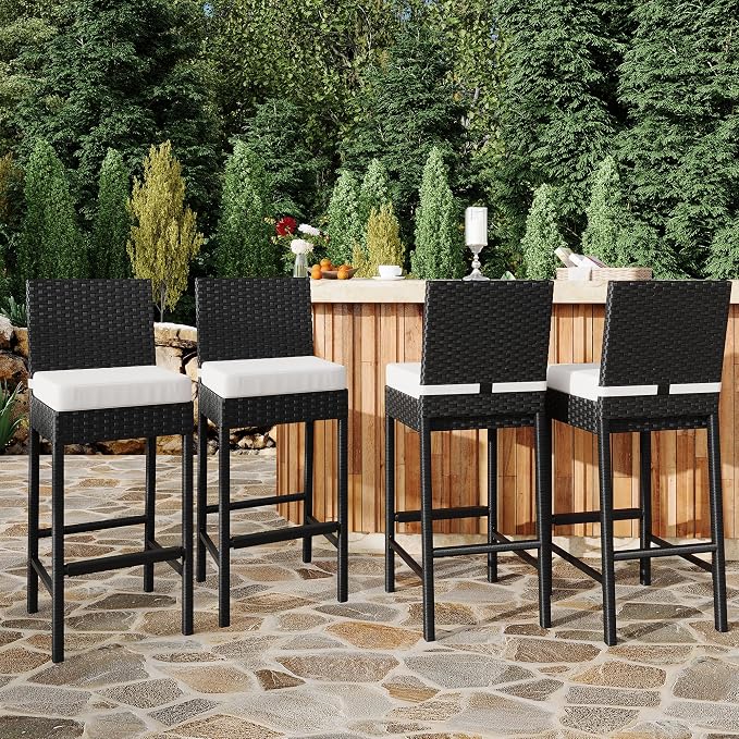 GarveeLife Wicker Woven Outdoor Bar Stools Set of 2, Rattan Patio Stools & - Image 9