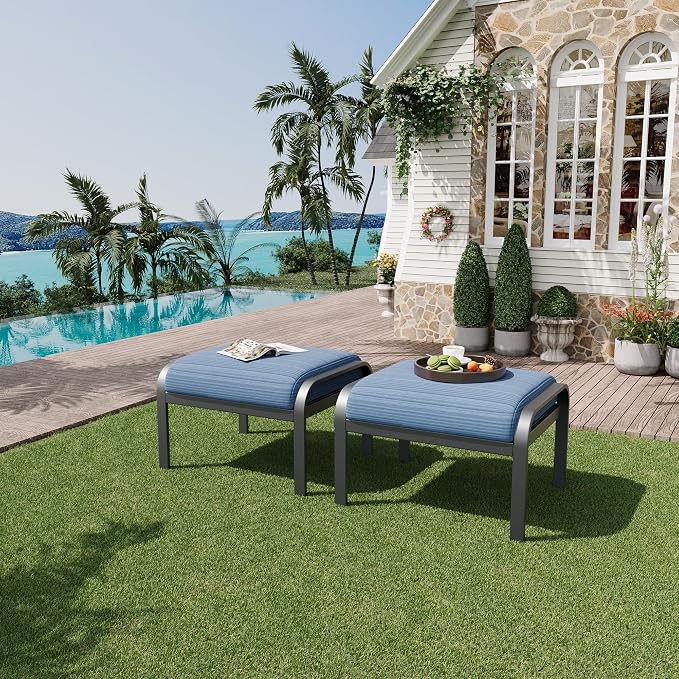 HOMREST Metal Outdoor Ottoman, 2-Piece Aluminum Footstool w/Removable Cushion - Image 2