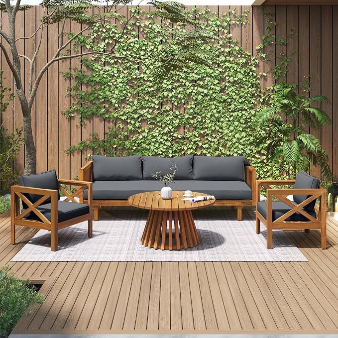Merax Outdoor 4-Piece Acacia Wood Conversation Set - Image 2