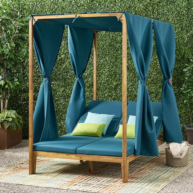 Christopher Knight Home Kinzie Outdoor DAYBED, Teak + Blue - Image 2