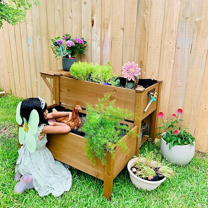 2-Tier Raised Garden Bed with Legs Outdoor Elevated Garden Box, Storage Shelf - Image 2