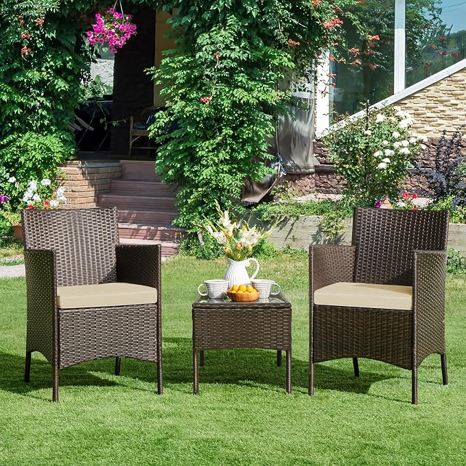 Yaheetech 3 Pieces Patio Porch Furniture Set, Outdoor PE Rattan Wicker - Image 4