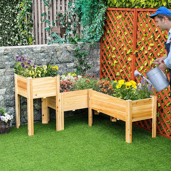 Outsunny Raised Garden Bed Set of 3, Wooden Elevated Planter Box - Image 2