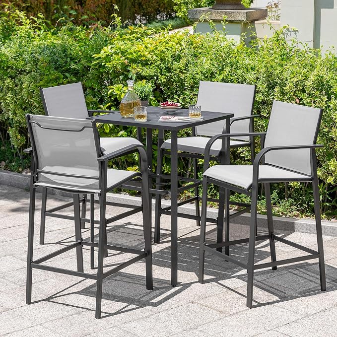 NUU GARDEN 5 Piece Outdoor Patio Bar Set, Textilene High Bar Stools, Square Bar - Image 2