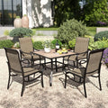 PHI VILLA 5 Piece Outdoor Dining Set, PVC Wooden-Like Square Table by PHIVILLAThepioneerofcomfortablehouseholdsupplies