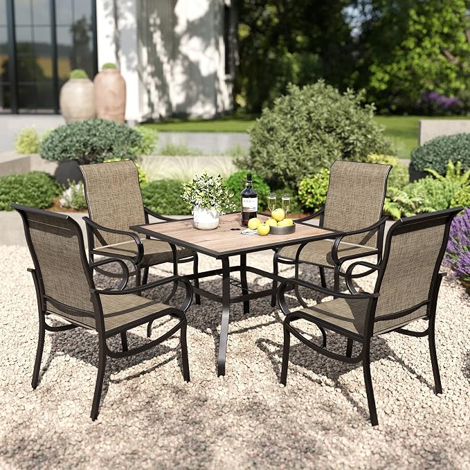 PHI VILLA 5 Piece Outdoor Dining Set, PVC Wooden-Like Square Table by PHIVILLAThepioneerofcomfortablehouseholdsupplies