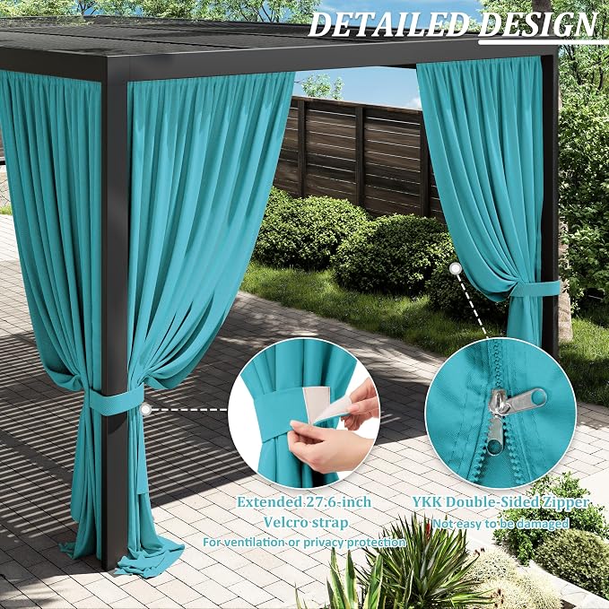 Gazebo Universal Replacement Privacy Curtain, 4-Panels Sidewall Curtains - Image 4